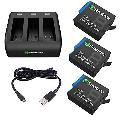 Smatree 3 batterie con caricabatterie a 3 canali compatibile con GoPro Hero 8 Black / 7/6...