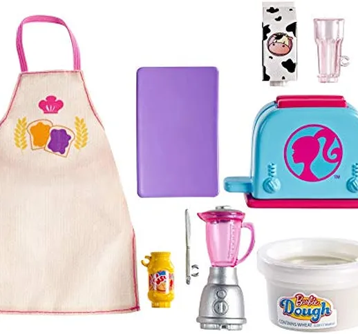 Barbie- Playset Cucina e Cottura Colazione con Accessori e Abiti Giocattolo per Bambini 3+...