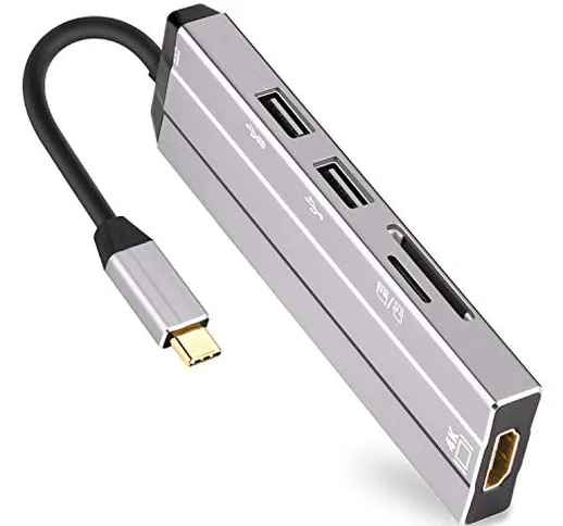 J&D Hub 6 in 1 USB C, portatile 6 porte in alluminio tipo C Hub con alimentazione PD tipo...