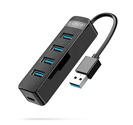Hub USB 3.0 Alimentato 4-porte ORICO 5Gbps Hub di Rete Con Design a Strisce (Nero)