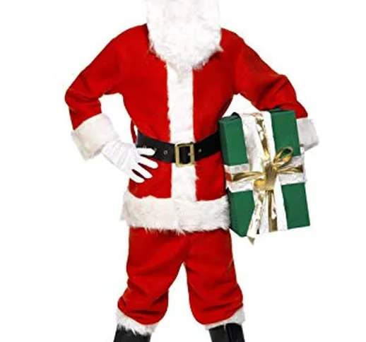 SMIFFYS Costume e barba Babbo Natale deluxe, rosso, con giacca, pantaloni, cintura, capp