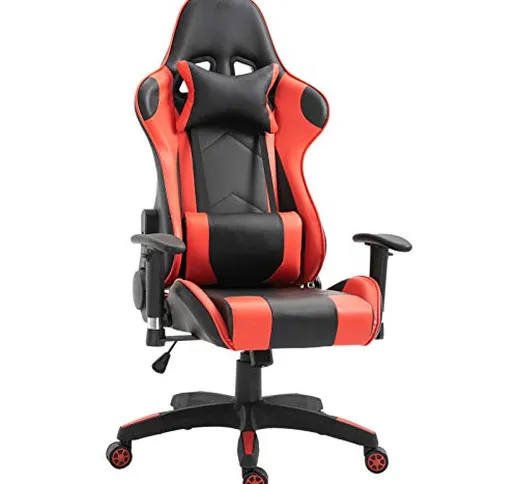 Vinsetto Sedia da Ufficio e da Gaming con Poggiatesta in Pelle PU Ergonomica Regolabile e...