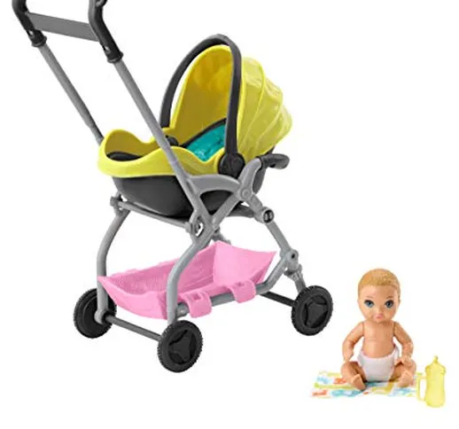 Barbie- Skipper Babysitter Set Carrozzina con Bambolotto e Accessori, Giocattolo per Bambi...