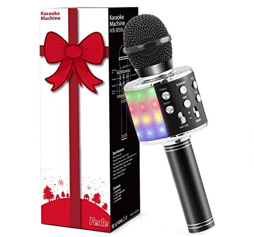 Fede Microfono Karaoke Bluetooth Wireless per Bambini, Karaoke Portatile con Luci LED Mult...