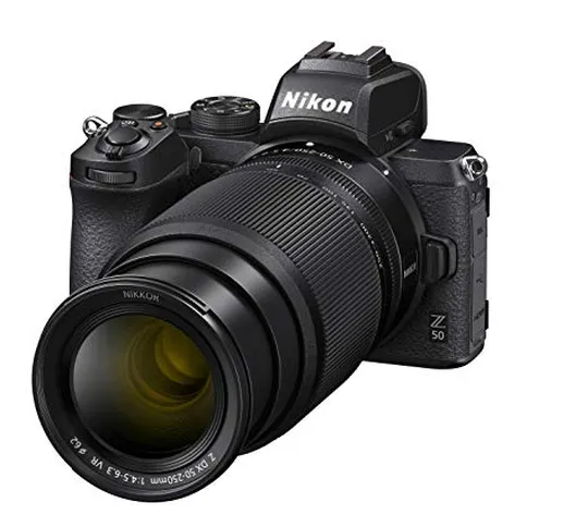 Nikon Z50 + Z DX 16-50VR+50-250VR Fotocamera Mirrorless, CMOS DX da 20.9 Mp, Sistema Hybri...