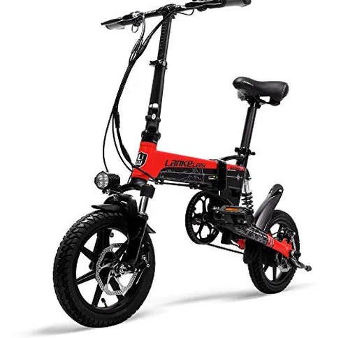 LANKELEISI Mini Bici elettrica Pieghevole G100, Bicicletta di Assistenza al Pedale da 14 P...