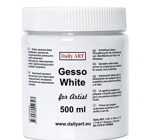 Daily ART Gesso acrilico bianco base acqua, 500 ml, per tela, carta, pietra, legno, gesso