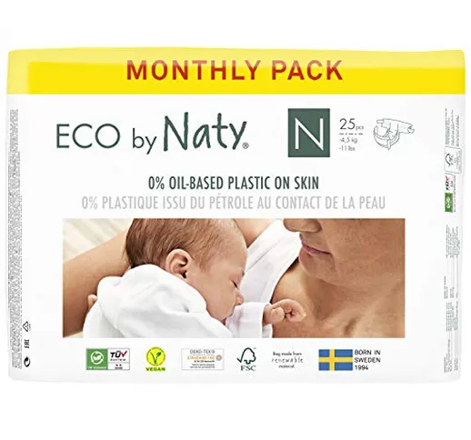 Eco by Naty, Taglia 0, 100 pannolini, -4.5kg, fornitura di UN MESE, Pannolino eco premium...