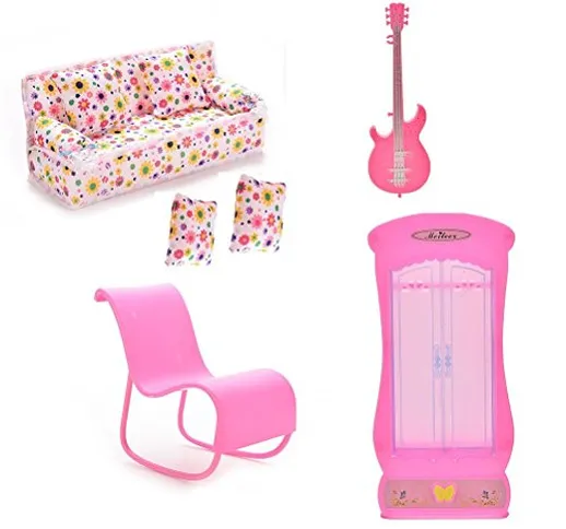 Xiton CoscosX Barbie Mobili Accessori di 1PC Couch, 2PCS Cuscini, 1PC Chitarra, 1PC Sedia...