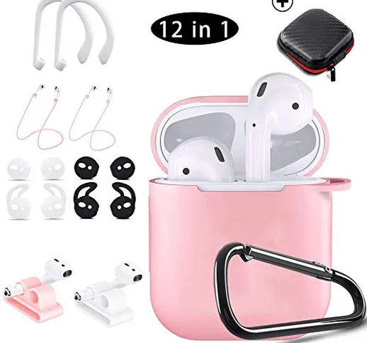 NANTING Custodia in Silicone per AirPods1&2,Set di Accessori AirPods 12in1,con Supporto pe...