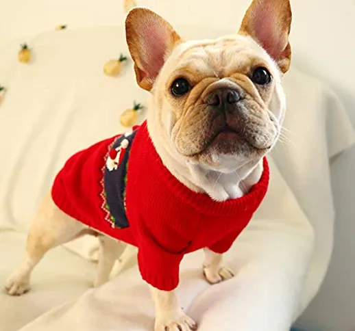 Longra Maglione di Natale Natalizio per Cani Bulldog Francese Vestiti Maglia Caldo Autunno...