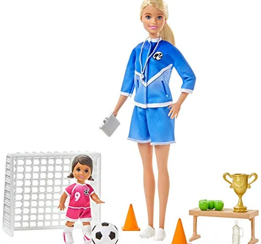 Barbie- Playset Allenatrice di Calcio con 2 Bambole e Accessori Giocattolo per Bambini 3+...