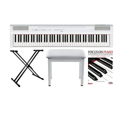 Yamaha P125 - Pianoforte digitale a 88 tasti (bianco) con panca Knox, supporto regolabile...