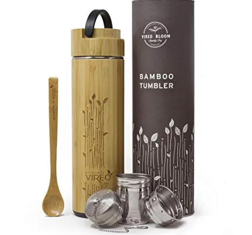 Vireo Bloom bambù flacone di infusore per tè e Frutta in Acciaio Inox - Vuoto e Isolamento...