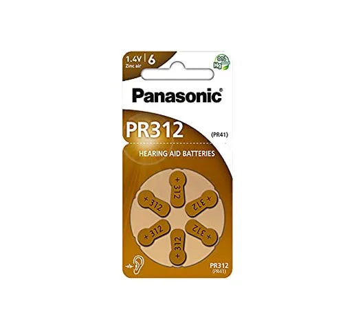 Panasonic PR312 Batterie zinco-aria per apparecchi acustici, Tipo 312, 1.4V, Batterie per...