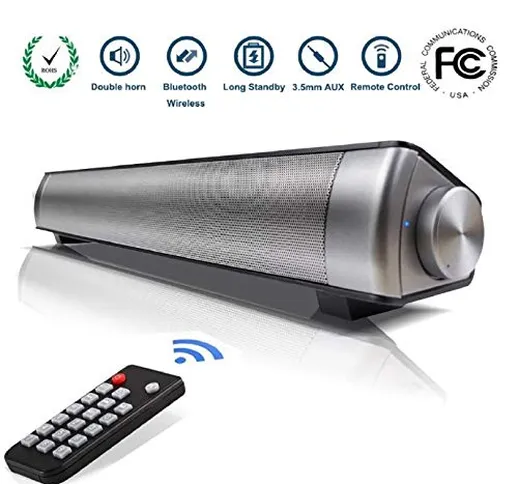Soundbar 2.0 Canali per PC Bluetooth Altoparlante cablato e wireless, Altoparlante Hi-Fi S...