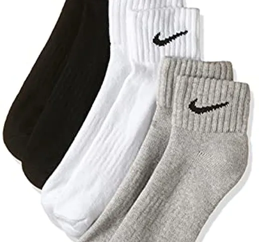 Nike One Quarter Socks 3PPK Value, Calzini Unisex – Adulto, Multicolore (Gryhthr/Bk/Wh/Bk/...