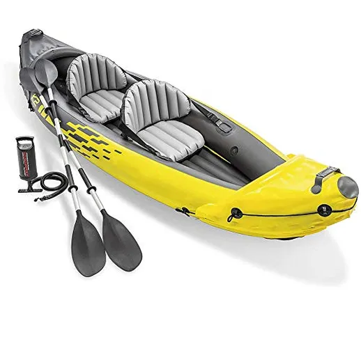 N/O Kayak Gonfiabile per 2 Persone, Set Kayak con Remi in Alluminio e Pompa ad Aria ad Alt...