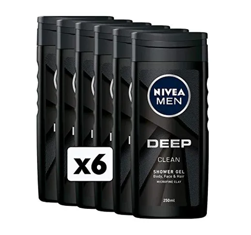 NIVEA Men Deep Doccia Shampoo, 6 Confezioni da 250 ml