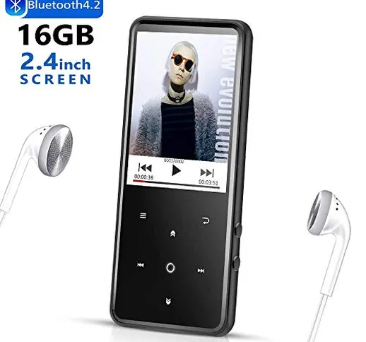 Lettore MP3 CFZC con Bluetooth 4.2, pulsanti touch screen da 2,4 pollici, lettore audio di...