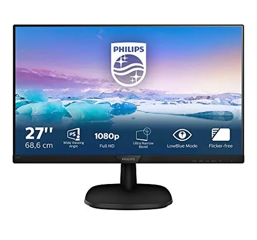 Philips 273V7QDSB Monitor 27" LED IPS Full HD, 4 ms, 3 Side Frameless, Low Blue Mode, Flic...
