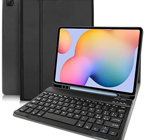 YUEJIDZ Custodia con Tastiera per Galaxy Tab S6 Lite 10.4" 2022/2020,Slim Cover con Rimovi...