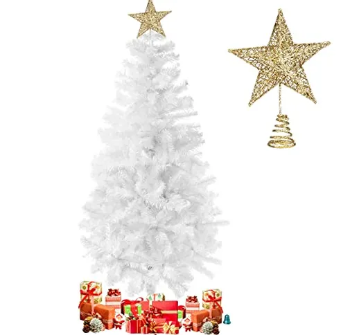 Albero di Natale Bianco 180cm, con Puntale Albero Natale a Forma di Stella, 850 Punte del...