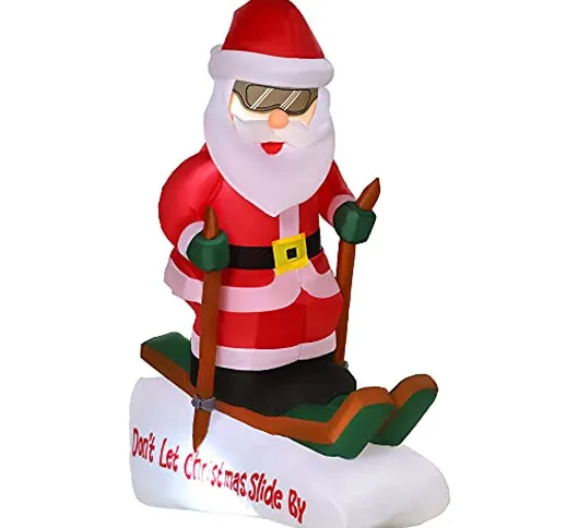 homcom Babbo Natale Gonfiabile sugli Sci 124cm con 2 Luci LED e Gonfiatore, Decorazione Na...