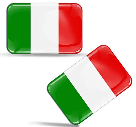 SkinoEu® 2 x Adesivi Resinati 3D Gel Stickers Divertente Bandiera Italia Italy per Auto Mo...