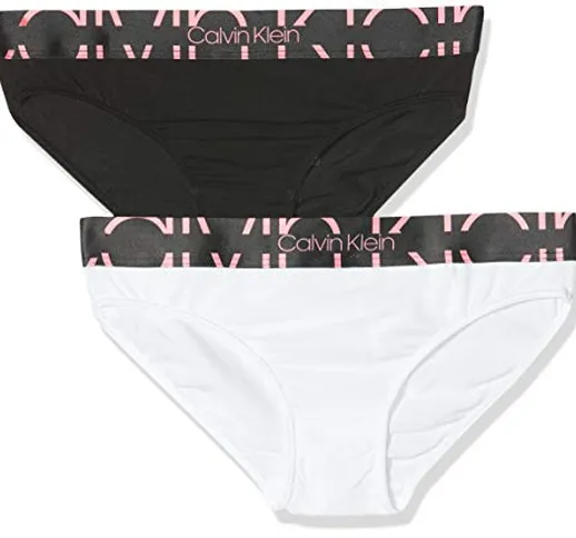 Calvin Klein 2pk Bikini Slip, Bianco (1White/1Black1 0K4), 152 (Taglia Produttore: 12-14)...