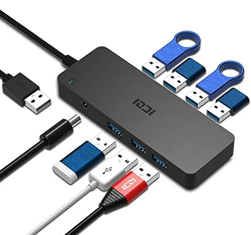 ICZI Hub USB 3.0 Alimentato 7 Porte USB SuperSpeed 5Gbps Trasferimento Dati con Adattatore...