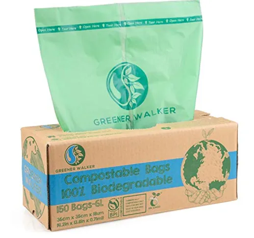 Greener Walker 100% compostabile biodegradabile 6L Sacchi per Rifiuti Alimentari da Cucina...