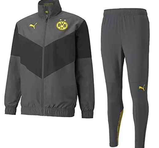 PUMA BVB Borussia Dortmund - Tuta da allenamento prematch, 21/22, colore: grigio scuro, ne...