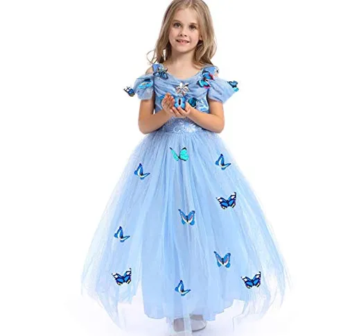 URAQT Costume Regina delle Ragazze della Principessa Dresses Blue Butterfly Tulle Vestito...