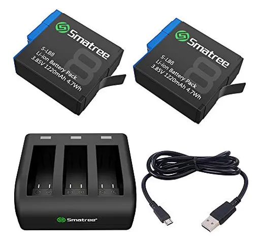 Smatree 2 batterie con caricabatterie a 3 canali compatibile con GoPro Hero 8 Black / 7/6...