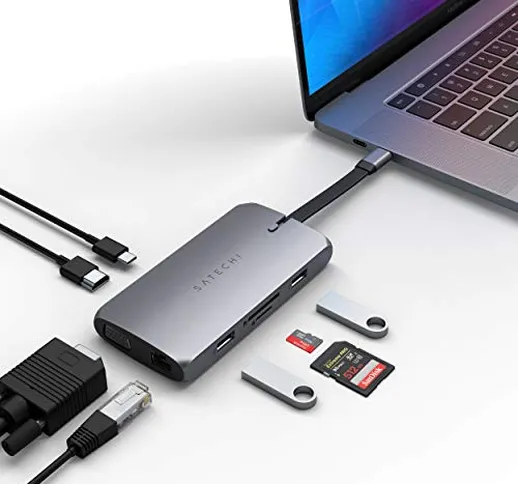 Satechi Adattatore Multiporta USB-C da viaggio – Hub USB 9 in 1 portatile – Compatibile co...