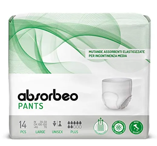 Absorbeo - Pants Plus - Mutande Assorbenti Elasticizzate per Incontinenza Media, Unisex, T...
