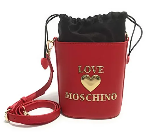 Moschino Borsa donna Love secchiello con tracolla ecopelle rosso logo gold B21MO64