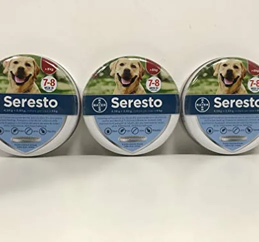 3 confezioni Collare Seresto di Bayer per cani oltre 8 Kg antipulci e zecche 70 cm