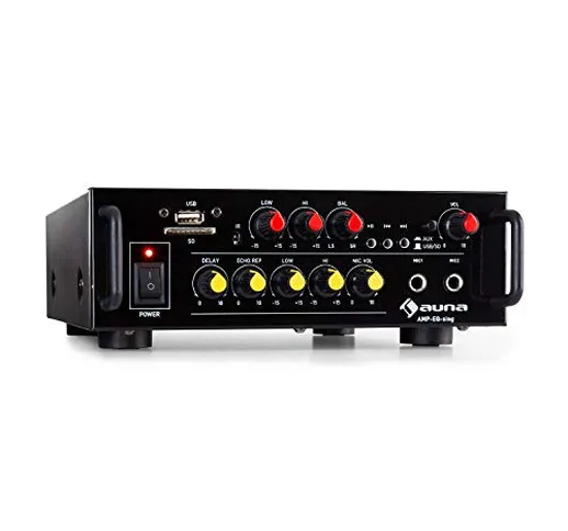 AUNA Amp EQ BT - Amplificatore HiFi Karaoke, 2 x 30 Watt RMS, Bluetooth, Porta USB, Slot S...