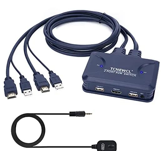 TCNEWCL Switch KVM HDMI USB a 2 Porte, selettore per 2PC condivisione Monitor Video e Tast...
