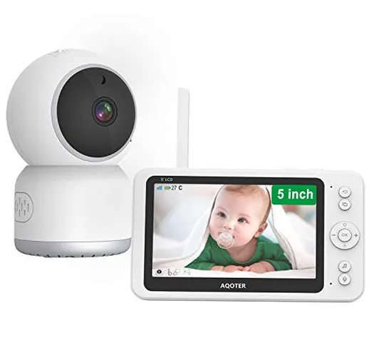 Baby Monitor Video da 5 pollici con Display HD 1080P, Pan e tilt remoto a 360°, Audio Bidi...