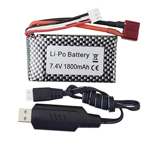 ZYGY 7.4V 1800mah lipo Batteria Alta velocità con Cavo di Ricarica USB da 7,4 V per WLTOYS...