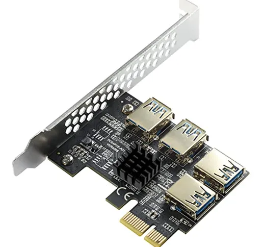 MZHOU PCIe da 1 a 4 PCI-Express, Scheda Adattatore Riser PCIE a 4 Porte Scheda Moltiplicat...