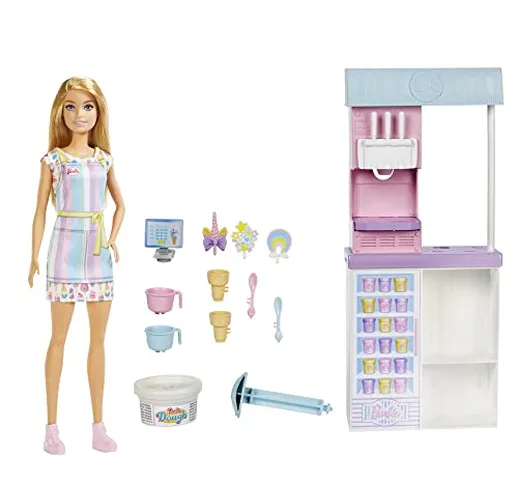 Barbie - PlaySet Gelateria con Bambola con Macchina per Gelato, Accessori, 2 Tipi di Pasta...