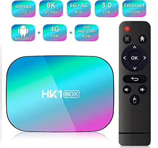HK1 BOX Android 9.0 Smart TV Box Amlogic S905X3 CPU 4GB RAM 128GB 2.4G+5G Wifi 1000M BT4.0...