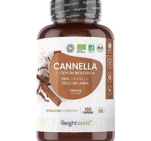 Bio Cannella di Ceylon 1000mg ad Alto Dosaggio - 180 Capsule di Cannella in Polvere Vegan...