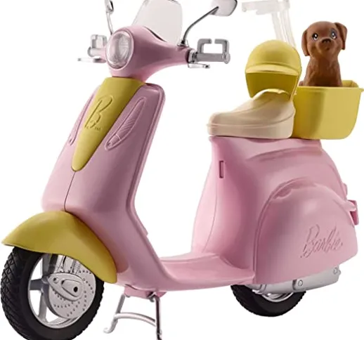 Barbie Scooter e Cagnolino, Moto con Cucciolo e Casco, Bambola non Inclusa, per Bambini 3...