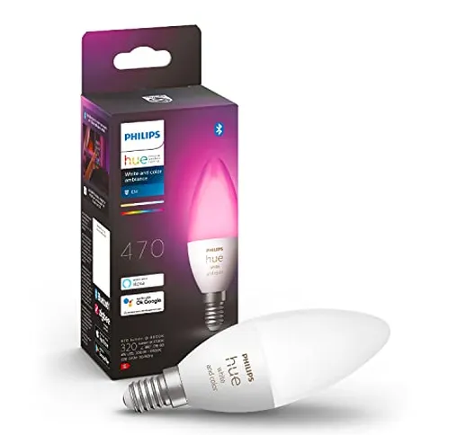 Philips Hue White and Color Ambiance Lampadina LED Smart, con Bluetooth, Attacco E14, 5W,...