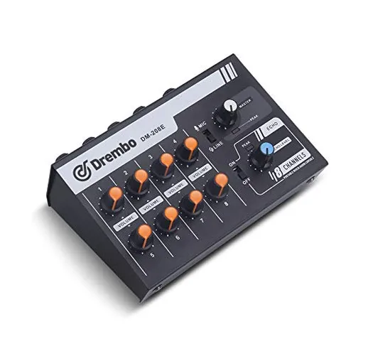 DM-208E - Mini mixer audio portatile, commutabile, stereo, 4 & mono 8 canali, microfono au...